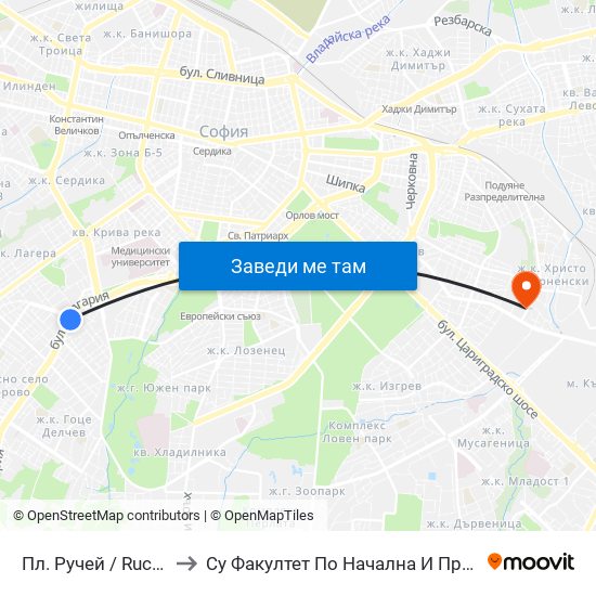 Пл. Ручей / Ruchey Sq. (1301) to Су Факултет По Начална И Предучилищна Педагогика map