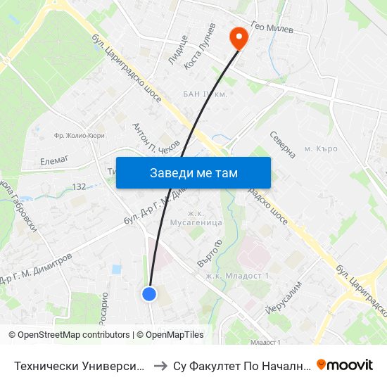 Технически Университет / Technical University (1740) to Су Факултет По Начална И Предучилищна Педагогика map
