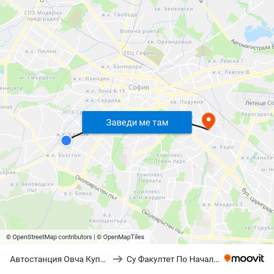 Автостанция Овча Купел / Ovcha Kupel Bus Station (2705) to Су Факултет По Начална И Предучилищна Педагогика map