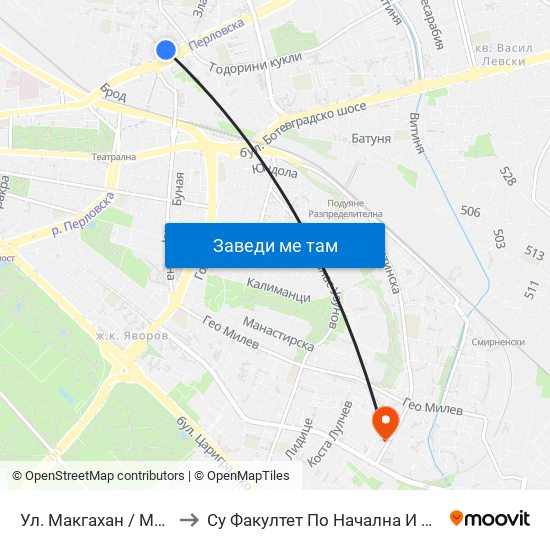 Ул. Макгахан / Macgahan St. (2041) to Су Факултет По Начална И Предучилищна Педагогика map