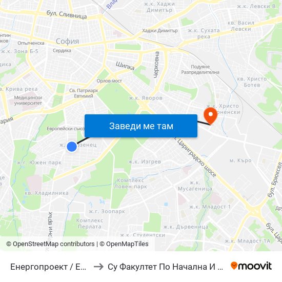 Енергопроект / Energoproekt (0575) to Су Факултет По Начална И Предучилищна Педагогика map
