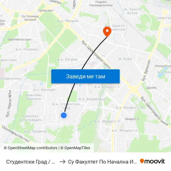 Студентски Град / Students' Town (1694) to Су Факултет По Начална И Предучилищна Педагогика map