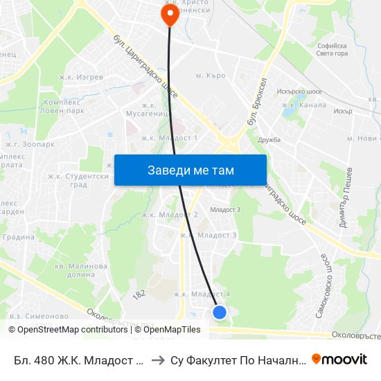 Бл. 480 Ж.К. Младост 4 / Bl. 480, Mladost 4 Qr. (2395) to Су Факултет По Начална И Предучилищна Педагогика map