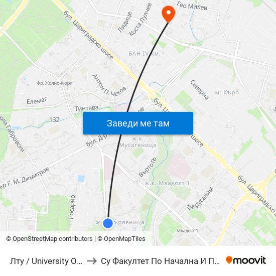 Лту / University Of Forestry (0617) to Су Факултет По Начална И Предучилищна Педагогика map