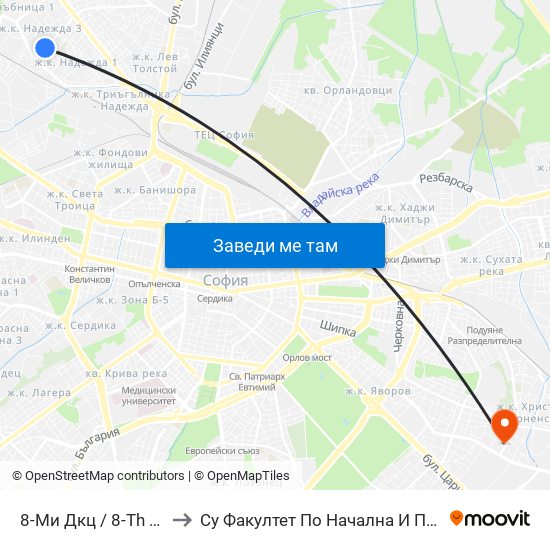 8-Ми Дкц / 8-Th Polyclinic (0043) to Су Факултет По Начална И Предучилищна Педагогика map