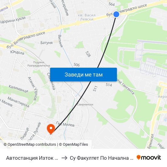 Автостанция Изток / Iztok Bus Station (2021) to Су Факултет По Начална И Предучилищна Педагогика map