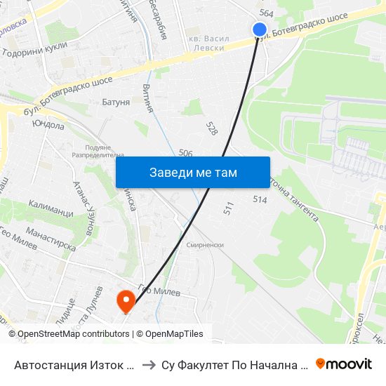 Автостанция Изток / Iztok Bus Station (2428) to Су Факултет По Начална И Предучилищна Педагогика map