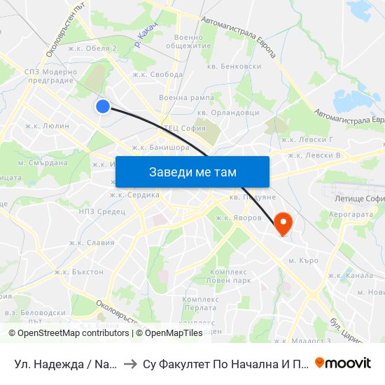 Ул. Надежда / Nadezhda St. (2051) to Су Факултет По Начална И Предучилищна Педагогика map