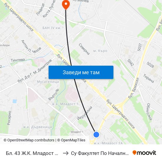 Бл. 43 Ж.К. Младост 1 / Bl. 43, Mladost 1 Qr. (0217) to Су Факултет По Начална И Предучилищна Педагогика map