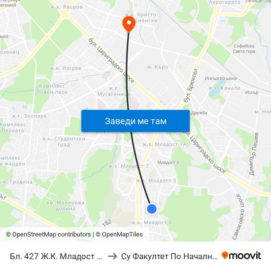 Бл. 427 Ж.К. Младост 4 / Bl. 427, Mladost 4 Qr. (0214) to Су Факултет По Начална И Предучилищна Педагогика map