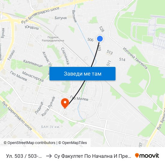 Ул. 503 / 503-Rd St. (1064) to Су Факултет По Начална И Предучилищна Педагогика map