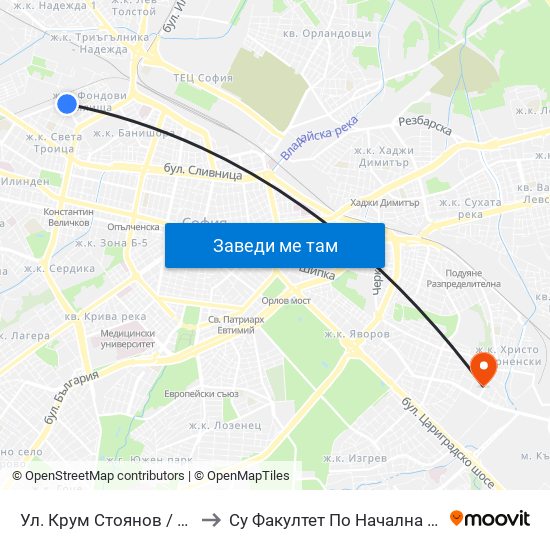 Ул. Крум Стоянов / Krum Stoyanov St. (2015) to Су Факултет По Начална И Предучилищна Педагогика map