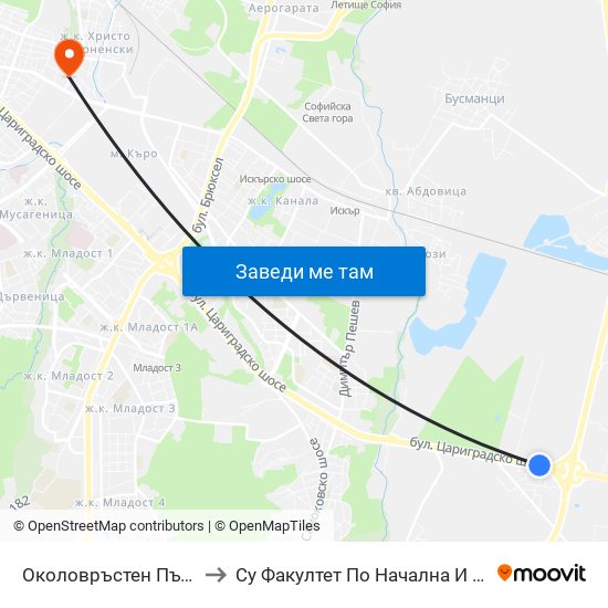 Околовръстен Път / Ring Road (1184) to Су Факултет По Начална И Предучилищна Педагогика map