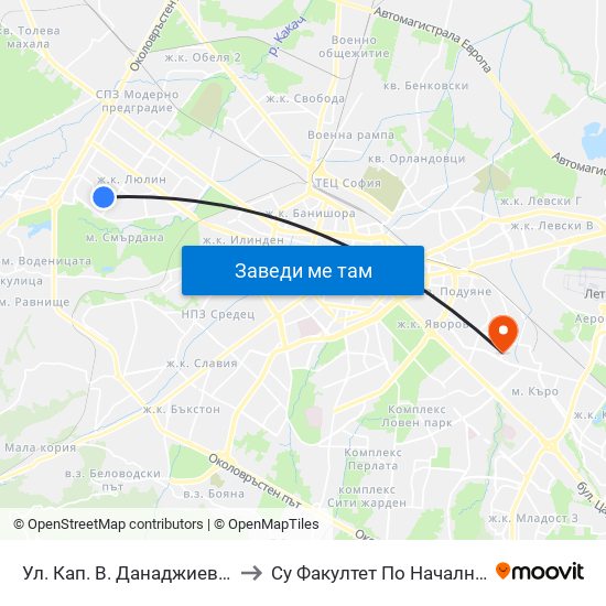 Ул. Кап. В. Данаджиев / Capt. V. Danadzhiev St. (1981) to Су Факултет По Начална И Предучилищна Педагогика map