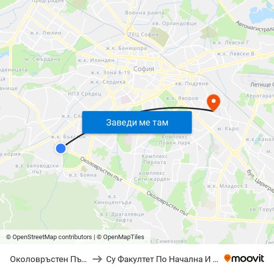 Околовръстен Път / Ring Road (1179) to Су Факултет По Начална И Предучилищна Педагогика map