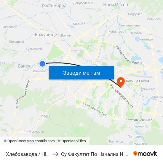 Хлебозавода / Hlebozavoda (2317) to Су Факултет По Начална И Предучилищна Педагогика map