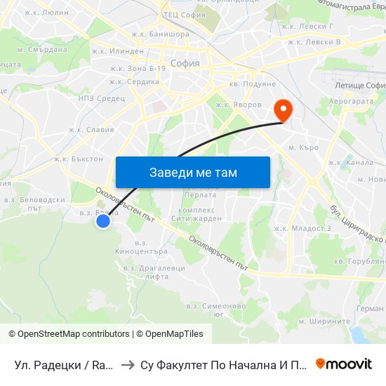 Ул. Радецки / Radetski St. (2152) to Су Факултет По Начална И Предучилищна Педагогика map