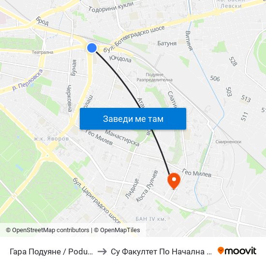 Гара Подуяне / Poduyane Train Station (0472) to Су Факултет По Начална И Предучилищна Педагогика map