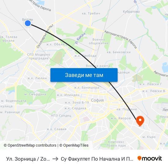 Ул. Зорница / Zornitsa St. (1220) to Су Факултет По Начална И Предучилищна Педагогика map