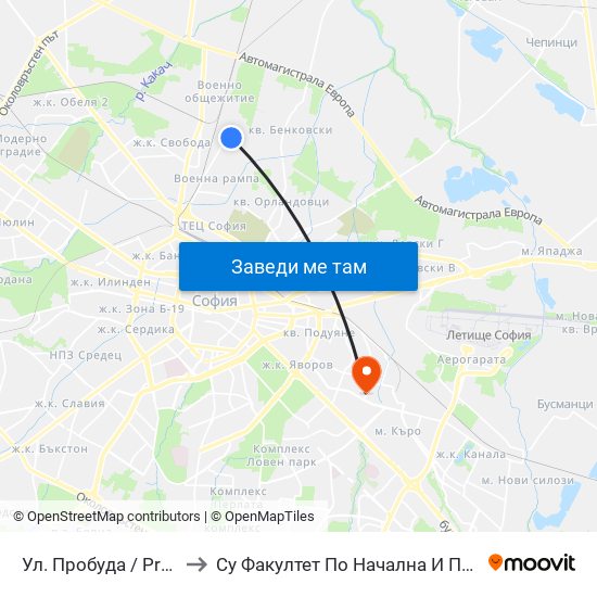 Ул. Пробуда / Probuda St. (2139) to Су Факултет По Начална И Предучилищна Педагогика map