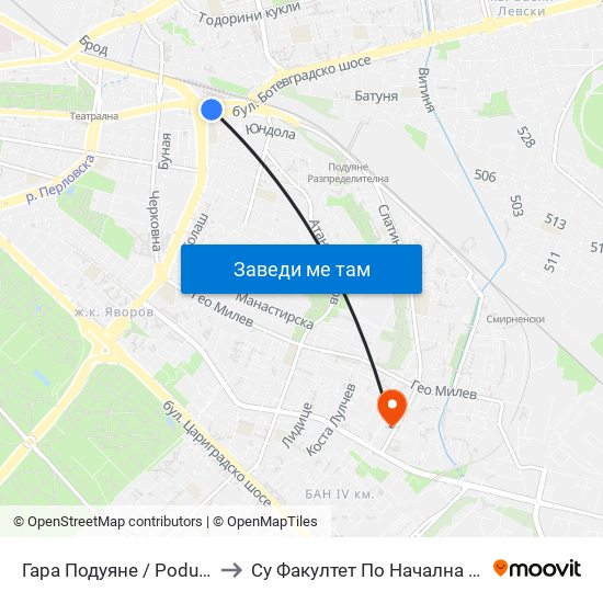 Гара Подуяне / Poduyane Train Station (0466) to Су Факултет По Начална И Предучилищна Педагогика map