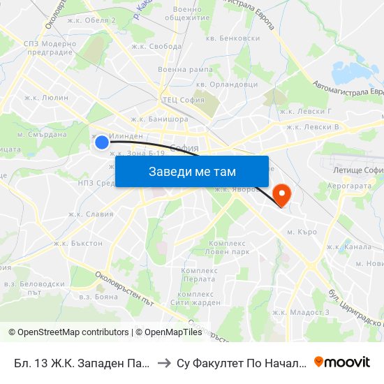 Бл. 13 Ж.К. Западен Парк / Bl. 13, Zapaden Park Qr. (2197) to Су Факултет По Начална И Предучилищна Педагогика map