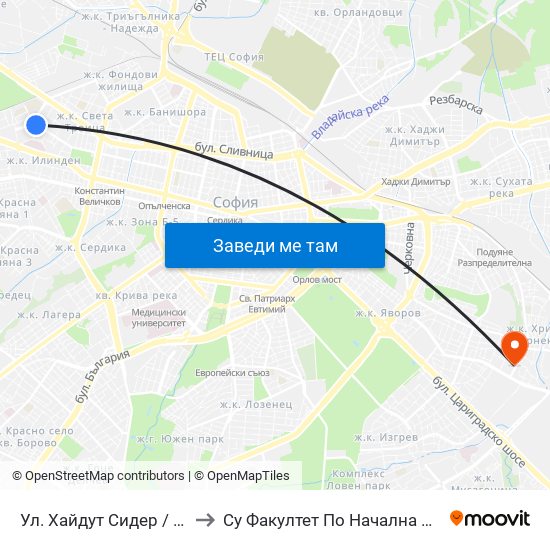 Ул. Хайдут Сидер / Haydut Sider St. (2228) to Су Факултет По Начална И Предучилищна Педагогика map