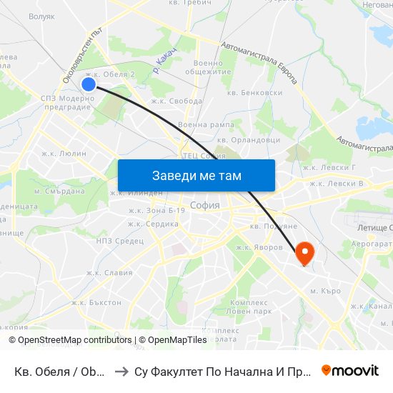 Кв. Обеля / Obelya Qr. (0874) to Су Факултет По Начална И Предучилищна Педагогика map