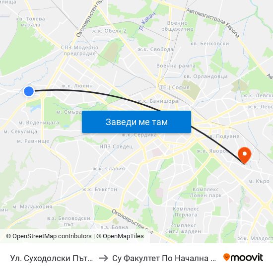 Ул. Суходолски Път / Suhodolski Pat (2199) to Су Факултет По Начална И Предучилищна Педагогика map