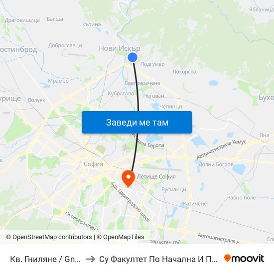 Кв. Гниляне / Gnilyane Qr. (0828) to Су Факултет По Начална И Предучилищна Педагогика map