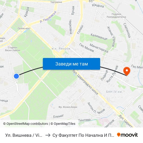 Ул. Вишнева / Vishneva St. (1880) to Су Факултет По Начална И Предучилищна Педагогика map