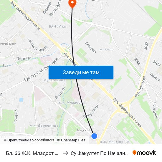 Бл. 66 Ж.К. Младост 1 / Bl. 66, Mladost 1 Qr (0246) to Су Факултет По Начална И Предучилищна Педагогика map