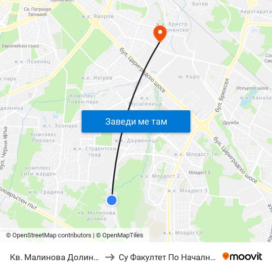 Кв. Малинова Долина / Malinova Dolina Qr. (0423) to Су Факултет По Начална И Предучилищна Педагогика map