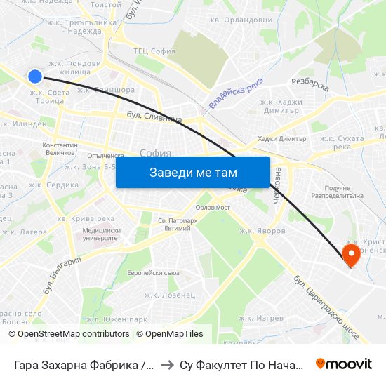 Гара Захарна Фабрика / Zaharna Fabrika Train Station (0451) to Су Факултет По Начална И Предучилищна Педагогика map