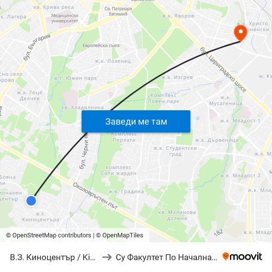 В.З. Киноцентър / Kinotsentar Villa Zone (0412) to Су Факултет По Начална И Предучилищна Педагогика map