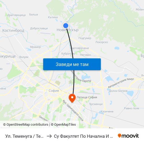 Ул. Теменуга / Temenuga St. (2203) to Су Факултет По Начална И Предучилищна Педагогика map