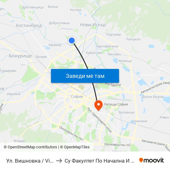 Ул. Вишновка / Vishnovka St. (2631) to Су Факултет По Начална И Предучилищна Педагогика map