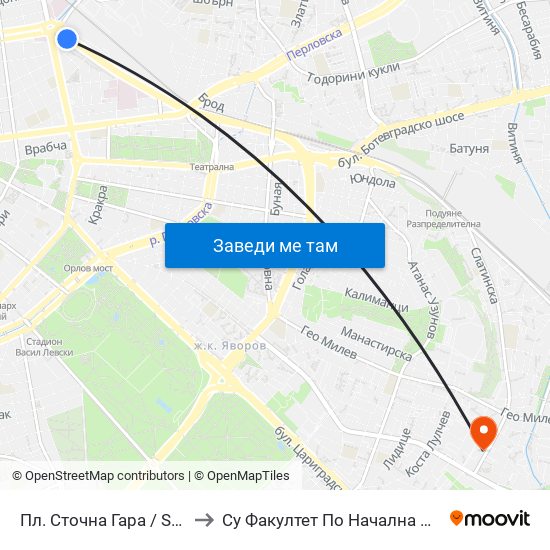 Пл. Сточна Гара / Stochna Gara Sq. (1316) to Су Факултет По Начална И Предучилищна Педагогика map