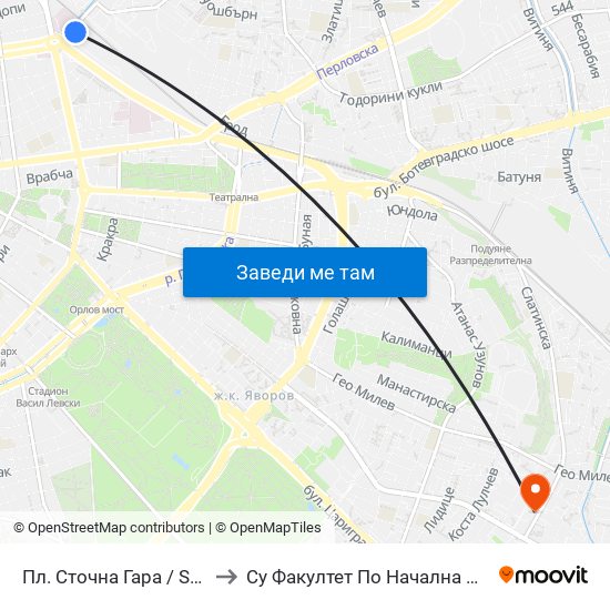Пл. Сточна Гара / Stochna Gara Sq. (1315) to Су Факултет По Начална И Предучилищна Педагогика map