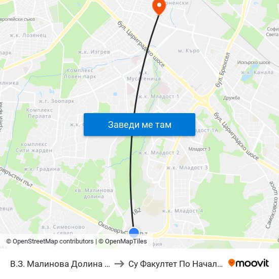 В.З. Малинова Долина / Malinova Dolina Villa Zone (1374) to Су Факултет По Начална И Предучилищна Педагогика map