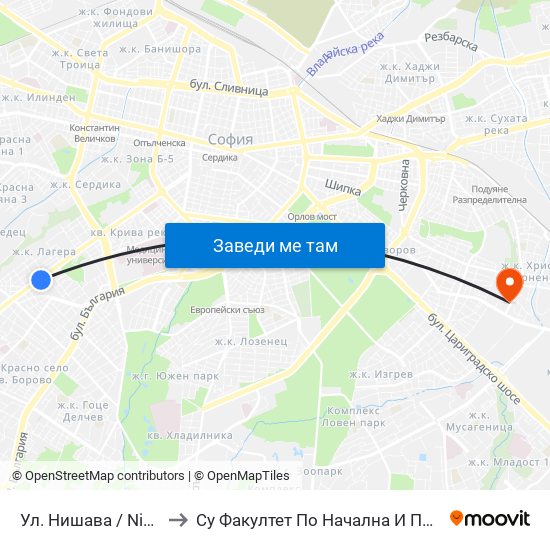 Ул. Нишава / Nishava St. (2109) to Су Факултет По Начална И Предучилищна Педагогика map