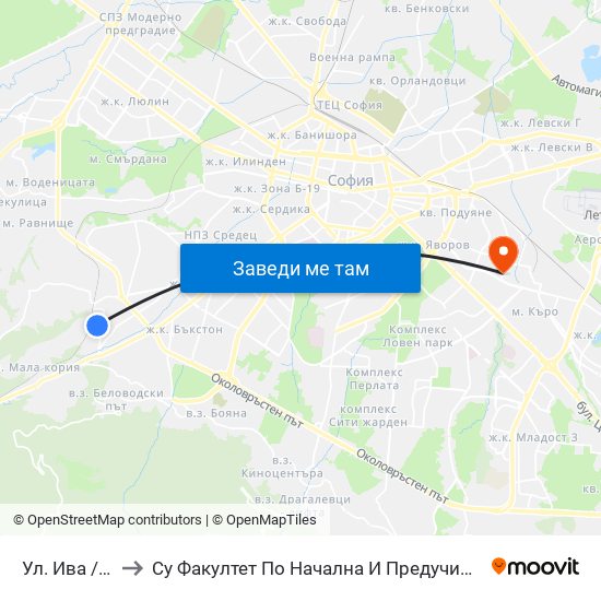 Ул. Ива / Iva St. to Су Факултет По Начална И Предучилищна Педагогика map