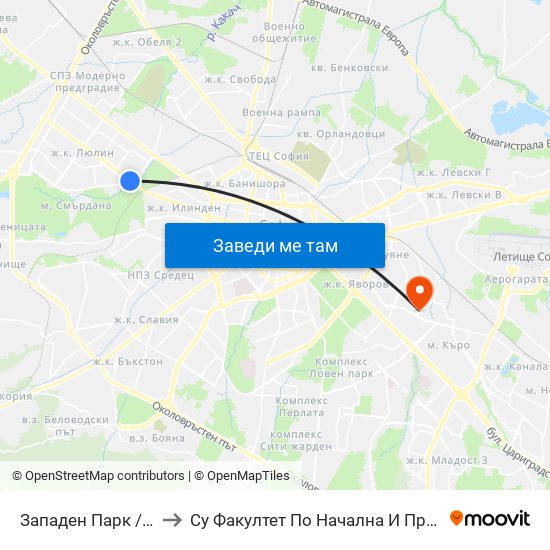 Западен Парк / Zapaden Park to Су Факултет По Начална И Предучилищна Педагогика map