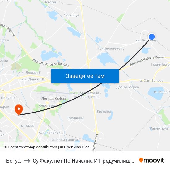 Ботунец to Су Факултет По Начална И Предучилищна Педагогика map