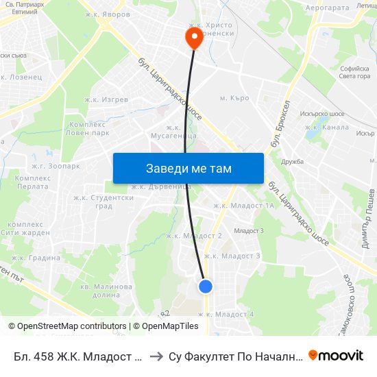 Бл. 458 Ж.К. Младост 2 / Bl. 458, Mladost 2 Qr. (2754) to Су Факултет По Начална И Предучилищна Педагогика map