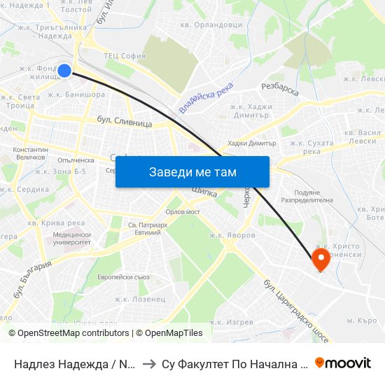 Надлез Надежда / Nadezhda Overpass (3599) to Су Факултет По Начална И Предучилищна Педагогика map