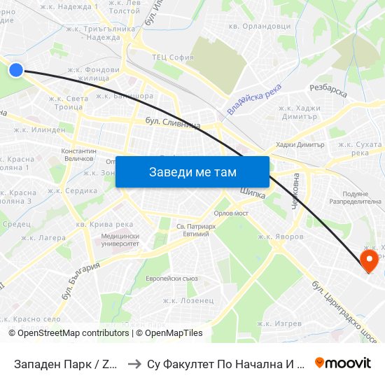 Западен Парк / Zapaden Park (1251) to Су Факултет По Начална И Предучилищна Педагогика map