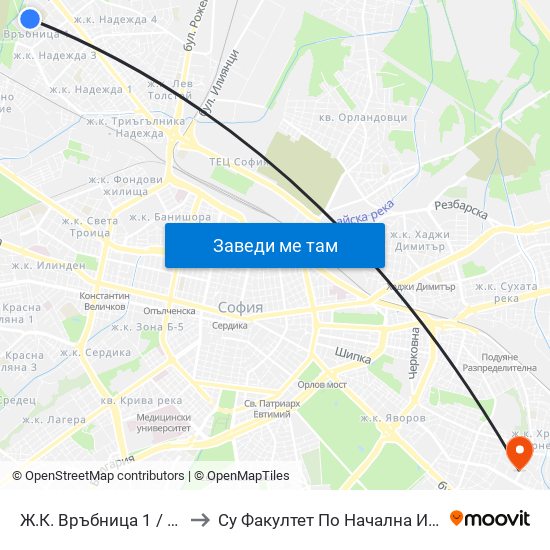 Ж.К. Връбница 1 / Vrabnitsa 1 Qr. (2579) to Су Факултет По Начална И Предучилищна Педагогика map