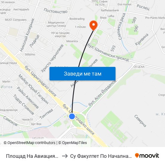 Площад На Авиацията / Aviation Square (1259) to Су Факултет По Начална И Предучилищна Педагогика map