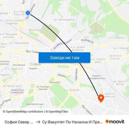София Север / Sofia North to Су Факултет По Начална И Предучилищна Педагогика map